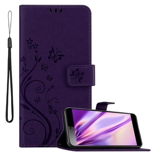 Cadorabo Housse compatible avec Sony Xperia L3 en LILAS FONCÉ FLORAL - Étui de protection au design floral avec fermeture magnétique, fonction de support et emplacements pour cartes