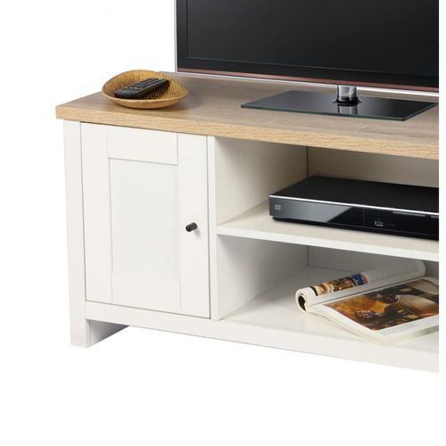 Meuble Tv En Bois Blanc 1 Porte Et 1 Étagère