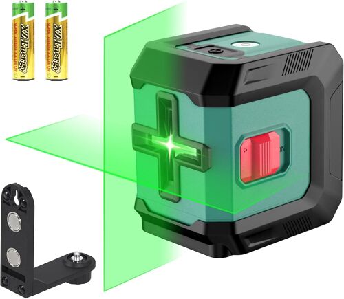 Ulteronixshop-HYCHIKA Niveau Laser 15M, Autonivelant Laser Vert avec 3 Niveaux de Luminosité Réglables, Niveaux Laser avec Support pour Décoration de Maison, 2 Piles AA