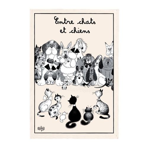 Torchon Entre Chats Et Chiens En Coton Ecru 48 X 72
