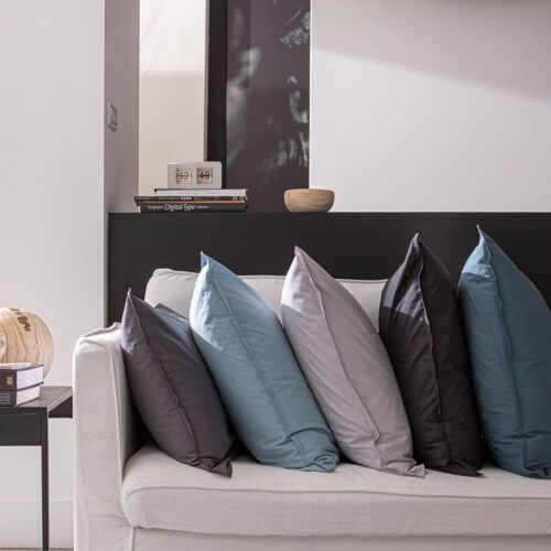 Taie D'oreiller Percale De Coton Lavé Bleu Lagon 65x65 Cm