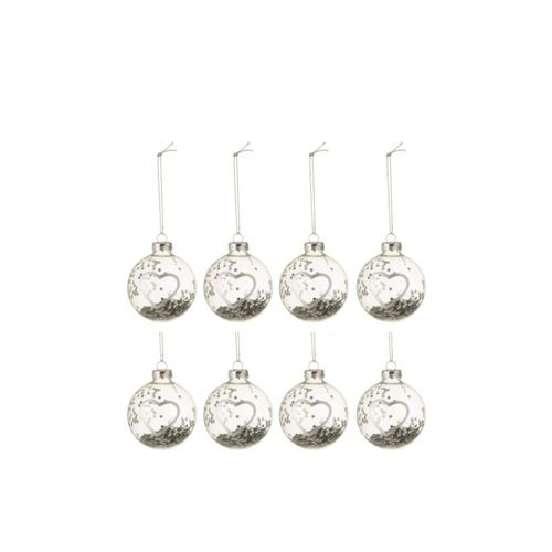 Boite de 8 boules de Noël en verre argent 6x6x6 cm
