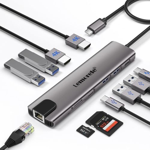 KALANKA-Dock Station d'accueil USB C avec Double HDMI,11-en-1 Adaptateur Hub USB-C vers Gigabit Ethernet,2 HDMI,4 USB 3.0/2.0,USB-C Data,100W PD,SD/TF pour Ordinateur Portable