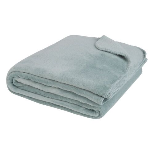 Plaid Polaire Polyester Recyclé Bleu Céladon 150x230