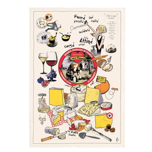 Torchon Les Grands Fromages En Coton Ecru 48 X 72