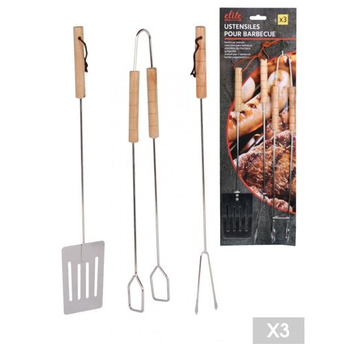 Set de 3 ustensiles pour barbecue acier et bois