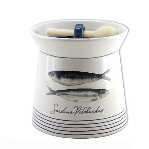 Pot À Sel En Faïence Avec Cuillère En Bois