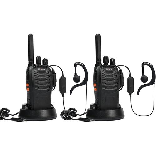 Talkie Walkie Pt88E Pmr446 Sans Licence 16 Canaux, Rechargeable Avec Chargeur Usb, Lampe De Poche Led, Talkie Walkie Professionnel Avec Oreillette Pour La Famille, L'École (2Pcs, Noir)