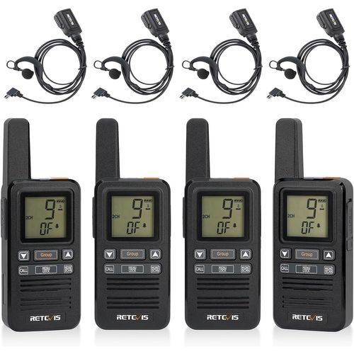 Rb667 Talkie Walkie Rechargeable Adulte,Professionnel Talkie Walkie 1600Mah,Pmr446 Appel De Groupe,Vox Squelch,Détail Mini Walkie Talkie Avec Oreillette Pour Restaurant (4 Pcs,Noir)