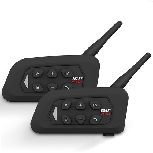 V4 Plus Intercom Moto, Bluetooth 5.1 Casque Moto Freecom, Talkie Walkie Avec Réduction Du Bruit Cvc, Radio Fm & Interphone 4 Voies Jusqu'à 1500m, Pour Casques De Moto, Skis - 2 Pack