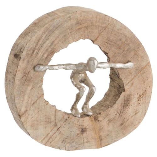 Statue personnage bois naturel et aluminium