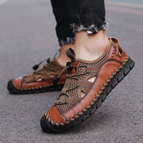 Sandales D'été Respirantes Pour Hommes Mode Romaine Maille Faite La Main Chaussures Décontractées Plate Forme Sandales De Plage Pour Hommes