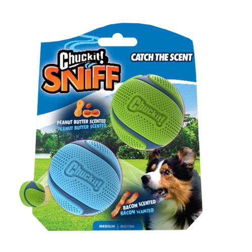 2 Balles À Poursuivre Pour Chien – 2 Balles Au Parfum De Bacon Et De Beurre De Cacahuète – Compatible Avec Les Lanceurs Taille Medium – Diamètre De 6,5 Cm