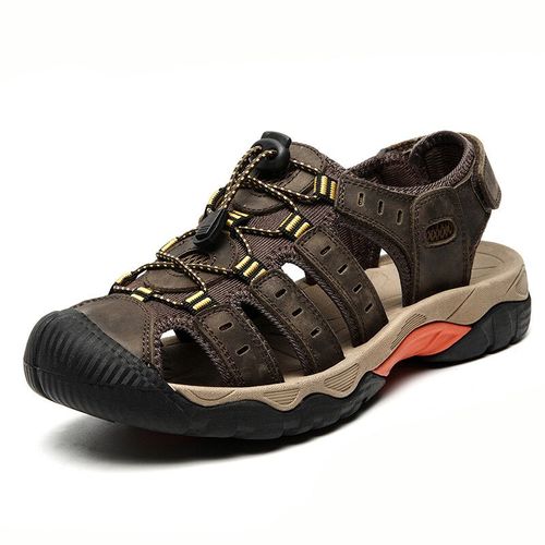 Hommes Sandales En Cuir Véritable Souple Sandales Chaussures Hommes Grande En Plein Air Chaussures D'été Confort Plage Sandales Romaines Hommes Chaussures