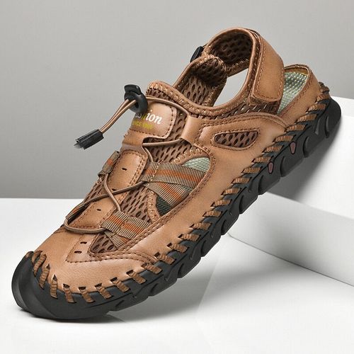 Sandales D'été Respirantes Pour Hommes Mode Romaine Maille Faite La Main Chaussures Décontractées Plate Forme Sandales De Plage Pour Hommes