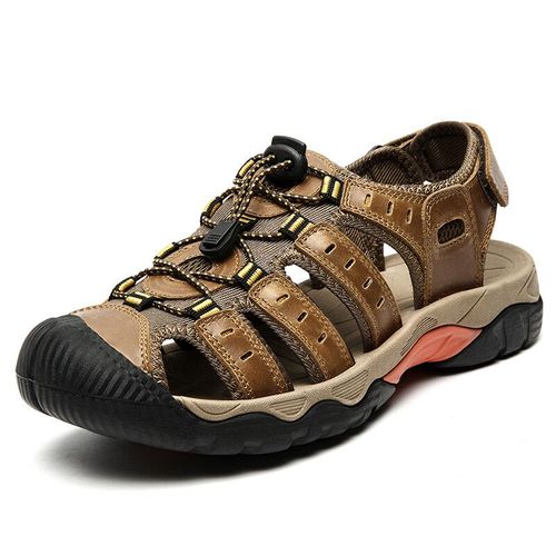 Hommes Sandales En Cuir Véritable Souple Sandales Chaussures Hommes Grande En Plein Air Chaussures D'été Confort Plage Sandales Romaines Hommes Chaussures