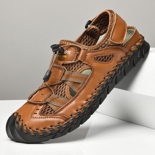 Sandales D'été Respirantes Pour Hommes Mode Romaine Maille Faite La Main Chaussures Décontractées Plate Forme Sandales De Plage Pour Hommes