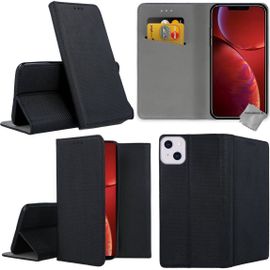 Housse Pour Apple Iphone 13 / 14 - Etui Coque Pochette Portefeuille + Verre Trempe - Noir Magnet