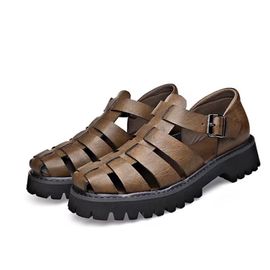 Sandales Plateforme En Cuir Véritable Pour Hommes Tongs En Caoutchouc Pour La Plage Le Trekking Aquatique Pantoufles Romaines Classiques D'été