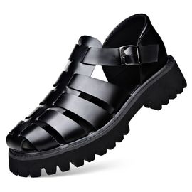 Sandales Plateforme En Cuir Véritable Pour Hommes Tongs En Caoutchouc Pour La Plage Le Trekking Aquatique Pantoufles Romaines Classiques D'été