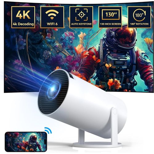 Video Projector 4K Mini Projector 1080 Portable Projector with 180° Rotation 100" Cinema Projector Automatic Keystone Distortion Correction
