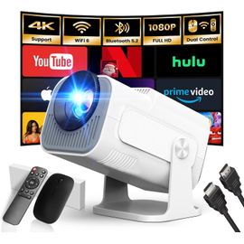 [App Intégrée] 2025 Upgraded Vidéoprojecteur 1920*1080P Fhd 4K Mini Projecteur Portable Dual Contrôle Avec Souris Android Tv Wifi 6 Bt5.2 180° Rotation Hdmi/Tv Stick/Usb/Ps5, Avec Hdmi Et Souris,Blan