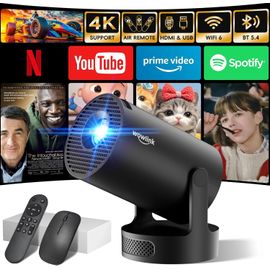 WCHI-[App Intégrée] Vidéoprojecteur 2025 Rétroprojecteur Portable Mini Projecteur Dual Contrôle Avec Souris Android Tv Wifi 6 Bt5.2 180° Rotation Hdmi/Tv Stick/Usb/Ps9,Avec Hdmi Et Souris