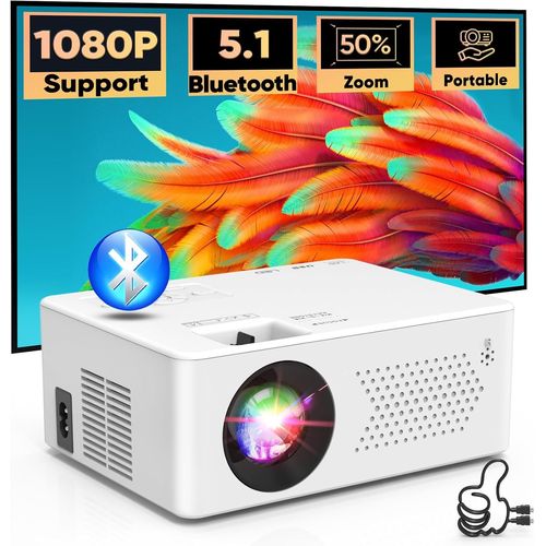 Mini Projecteur Bluetooth,Vidéoprojecteur 1080P Full HD Supportée 50% Zoom,200"" Display Rétroprojecteur Portable,Compatible avec TV Stick Smartphone HDMI USB AV,Projecteur Home Cinéma