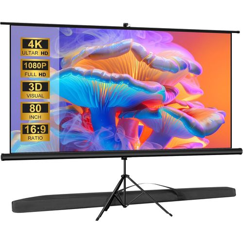 80¿ Ecran Videoprojecteur sur Pieds, 16:9 HD Premium sans Pli Ecran de Projection sur Trépied avec Sac de Transport, Écran Projecteur Intérieur pour Films et Présentations