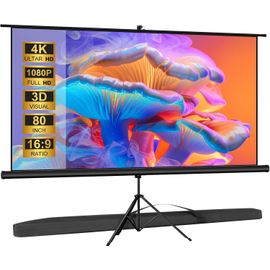 80¿ Ecran Videoprojecteur sur Pieds, 16:9 HD Premium sans Pli Ecran de Projection sur Trépied avec Sac de Transport, Écran Projecteur Intérieur pour Films et Présentations