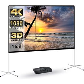Écran De Projection Portable Avec Support Extérieur : Écran De Projection De Camping 80 Pouces 4K Pour La Maison, Le Jardin, L'Intérieur 16:9 Hd De Nuit