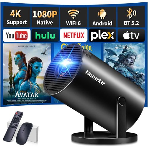[App Intégrée] Vidéoprojecteur Avec Wifi 6 Bt5.2 Mini Projecteur Supporte 4K 1080P Retroprojecteur Video 270° Rotation Hdmi/Tv Stick/Usb/Ps5 Videoprojecteur 4K Avec Hdmi Et Souris Android 11 Black