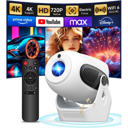 ¿Enfoque Eléctrico 4K¿Mini Proyector , Compatible Con Android 11, Bluetooth 5.0, Wifi De Doble Banda, Proyector Portátil Con Rotación De 180° Que Admite Corrección Trapezoidal Horizontal Autom