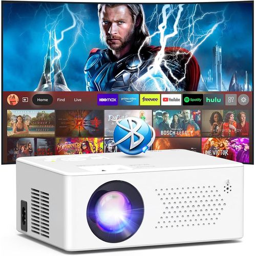 [App Intégrée] Vidéoprojecteur 2025 1080P Portable Mini Projecteur Dual Contrôle avec Souris Android TV OS WiFi 6 BT5.2 Zoom 50%, Compatible avec HDMI/TV Stick/USB/Souris