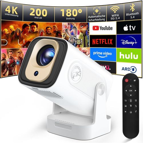 Vidéoprojecteur Full Hd 1080P Mini Vidéoprojecteur 4K Correction Trapézoïdale Automatique Mini Projecteur Rotation 180° Vidéo Projecteur, Prise En Charge 2.4/5G Dual Wifi6, Bluetooth 5.0 Avec