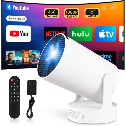WCHI-[App Intégrée] Vidéoprojecteur 2025 Rétroprojecteur Portable Mini Projecteur Dual Contrôle Avec Souris Android Tv Wifi 6 Bt5.2 180° Rotation Hdmi/Tv Stick/Usb/Ps57,Avec Hdmi Et Souris