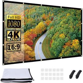 Ecran de Projection 120 Pouces,Ecran Videoprojecteur 4K HD 16: 9 Pliable,Double Face Anti-Plis Ecran Projecteur pour cinéma Maison cinéma intérieur extérieur