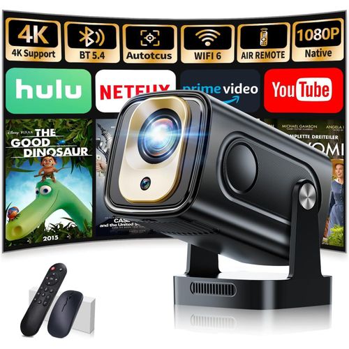 [App intégrée] Vidéoprojecteur 2025 Upgraded Videoprojecteur 1080P FHD 4K, Mini Projecteur Portable Dual Contrôle avec Android 180° Rotation,Projecteur WiFi 6, BT5.2,PC/USB/TV avec HDMI,Noir