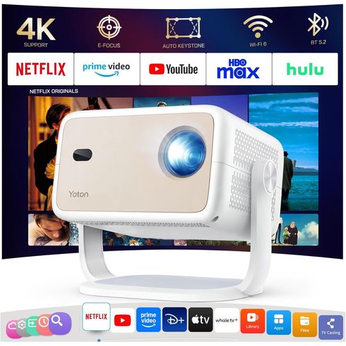 4K [Netflix Certified] Projector WiFi6 Bluetooth Full HD 1080P, Auto Keystone Projector Video Projector for iOS/Android/Laptop/PS5/HDMI