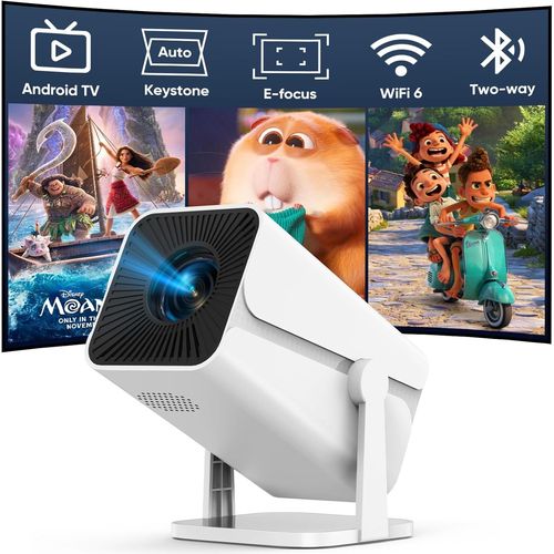 Vidéoprojecteur App Intégrée, Focus Électrique Mini Rétroprojecteur Portable Wifi6 Bluetooth 1080P Supporté, Smart Projecteur Video Auto Keystone, 270°Rotation Compatible Avec Tv Stick, Hdmi, Usb