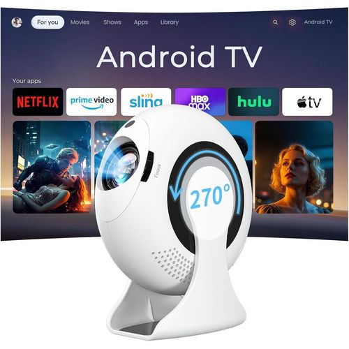 WCHI-[App Intégrée] Vidéoprojecteur 2025 Rétroprojecteur Portable Mini Projecteur Dual Contrôle Avec Souris Android Tv Wifi 6 Bt5.2 180° Rotation Hdmi/Tv Stick/Usb/Ps137,Avec Hdmi Et Souris
