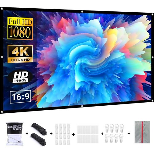 JUTT-Écran De Projection 84 Pouces Portable Pliable, Extérieur Et Intérieur, 16: 9/Gain 1,1/Double Face/Anti-Plis/Visualisation À 160°,Comprend Des Crochets À Clous Et Un Sac De Rangement (84"")