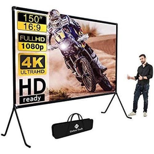 Écran de projection (150 pouces), projection toile avec support 16: 9 HD pliable intérieur/extérieur, écran de projection vidéo pour la maison, fête, bureau, salle de classe¿