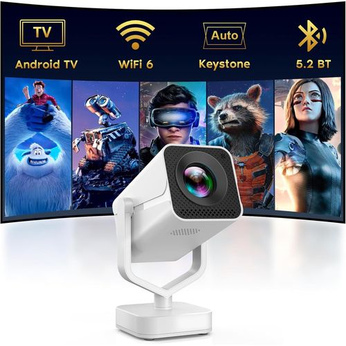 ¿Apps Intégrées¿ Mini Projecteur avec Android OS, Auto Correction, Rétroprojecteur Home Cinéma Portable, Full HD 1080p, Compatible BT5.2, WiFi6, Vidéoprojecteur pour Téléphone/FireStick