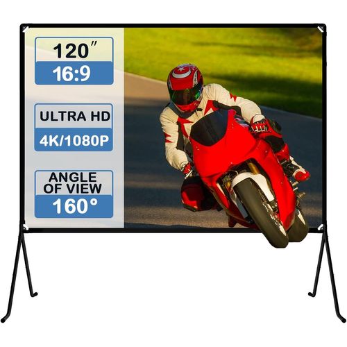 Écran de projection (150 pouces), projection toile avec support 16: 9 HD pliable intérieur/extérieur, écran de projection vidéo pour la maison, fête, bureau, salle de classe¿