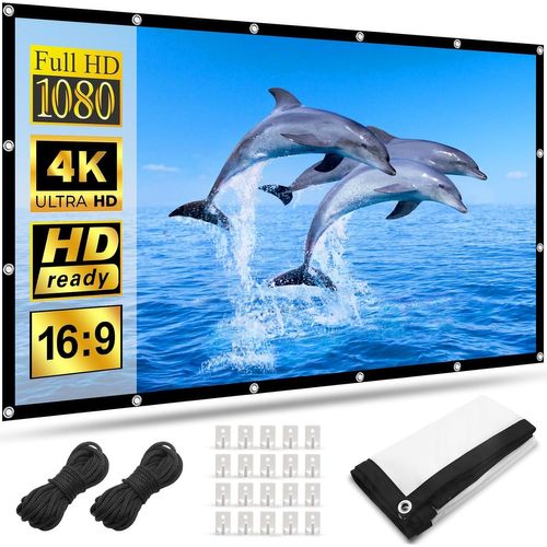 SJZG-Ecran Projecteur 120 Pouces, Ecran De Projection Avant Et Arriere Toile Projecteur Mur 4K 16: 9 Hd Anti-Plis Rideau Projecteur Portable Toile Videoprojecteur Manuel Pour Exterieur Home Cinéma