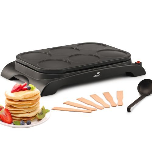 SENYA Crêpière électrique machine à crêpes 1000W, Plaque Antiadhésive Ø11,5 cm, crêpes, pancakes, 6 Spatules + Louche Mini Crêpe Party