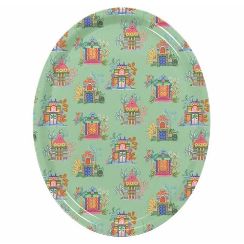 Plateau Ovale En Bois De Bouleau Imprimé Temples Lagon 33 X 25 Cm