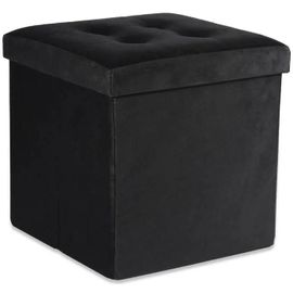 Ravello L Pouf Pliant Avec Boutons - 38x38x38cm Velours Noir
