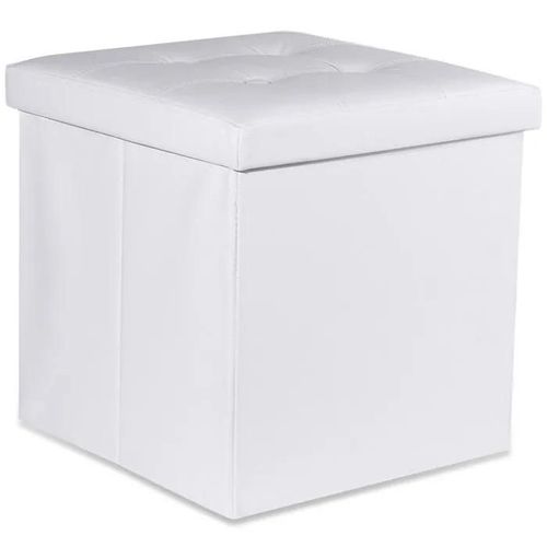 Ravello L Pouf Pliant Avec Boutons - 38x38x38cm Cuir Éco Blanc